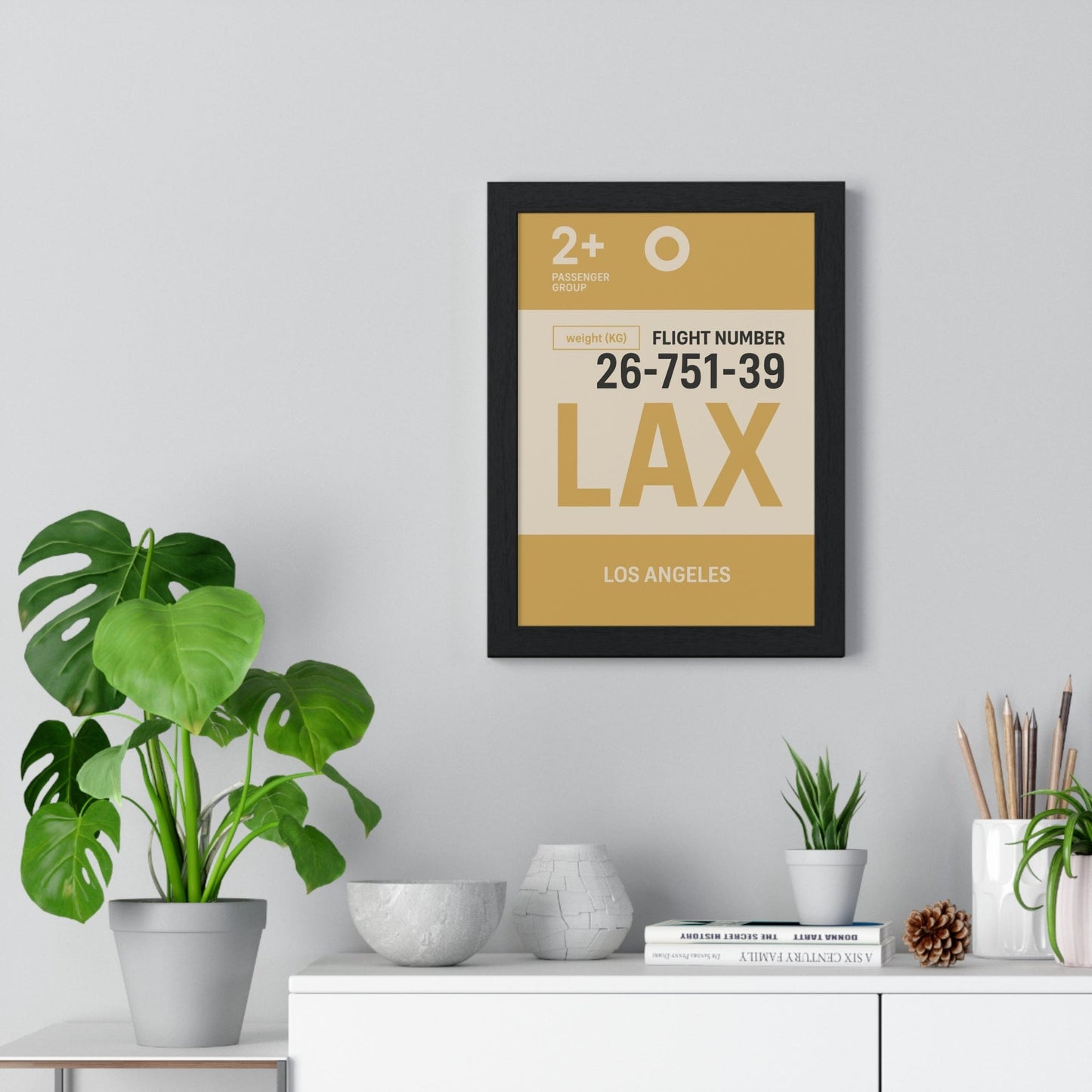 Framed Los Angeles LAX boarding pass travel poster