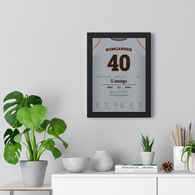 Madison Bumgarner 2014 World Series Game 7 Save Poster - San Francisco Giants 40 Jersey Print framed on a living room wall