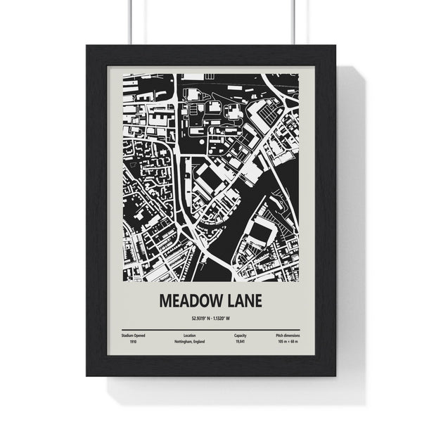 Meadow Lane stadium map print framed in Poster Kingz black frame