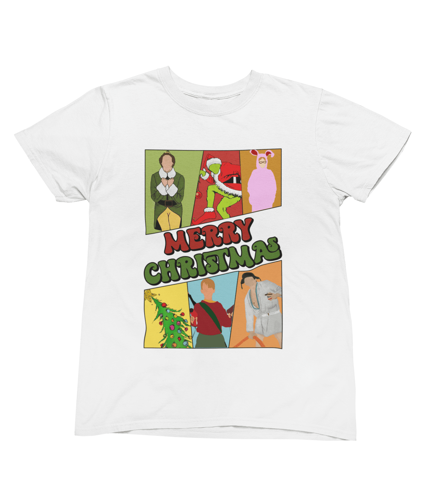 Beige t-shirt with Merry Christmas Movie Boys Jumper & - Festive Film Parody wall display