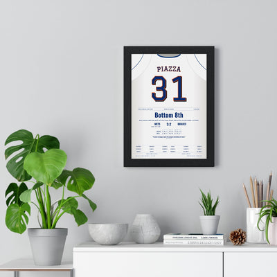 Mike Piazza 2001 Shea Stadium Home Run Poster - New York Mets 31 Jersey Print framed on a living room wall