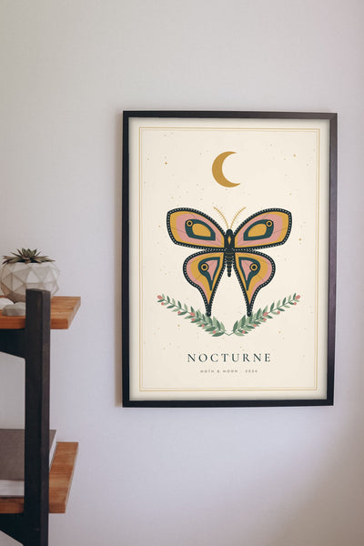Moth and Moon Print - dark academia moth print on a study wall