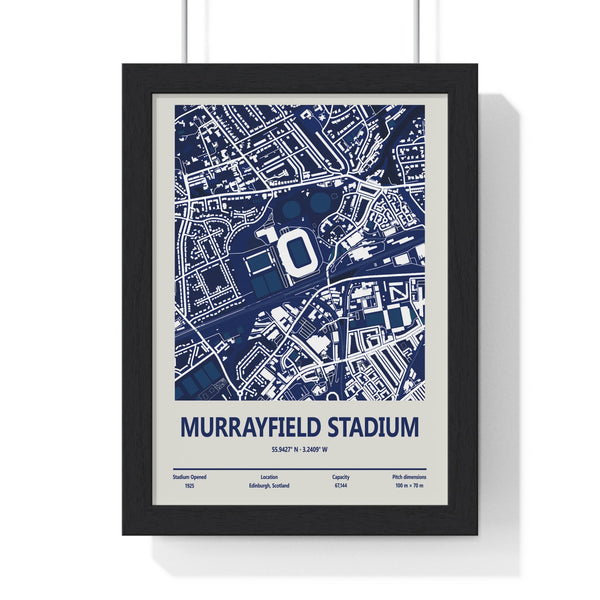 Murrayfield Stadium Edinburgh rugby map poster in Poster Kingz frame