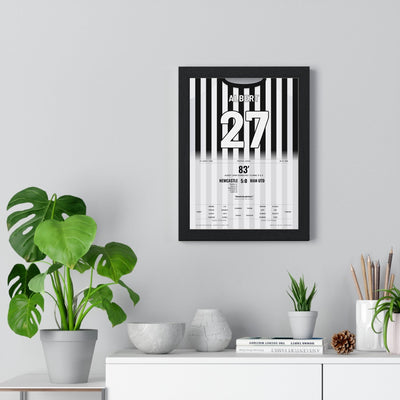 Newcastle United 5-0 Man Utd 1996 Poster - Philippe Albert 27 Chip Shirt Print framed on a living room wall