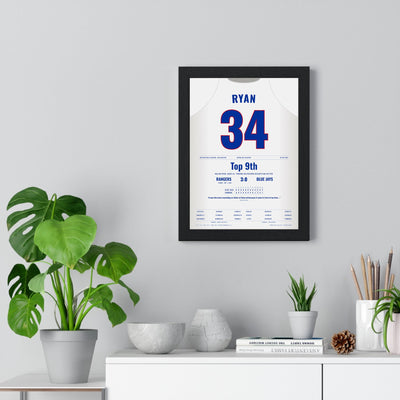 Nolan Ryan 1991 Seventh No-Hitter Poster - Texas Rangers 34 Jersey Print framed on a living room wall