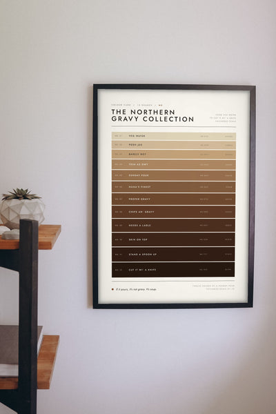 Northern Gravy Colour Chart framed on a wall