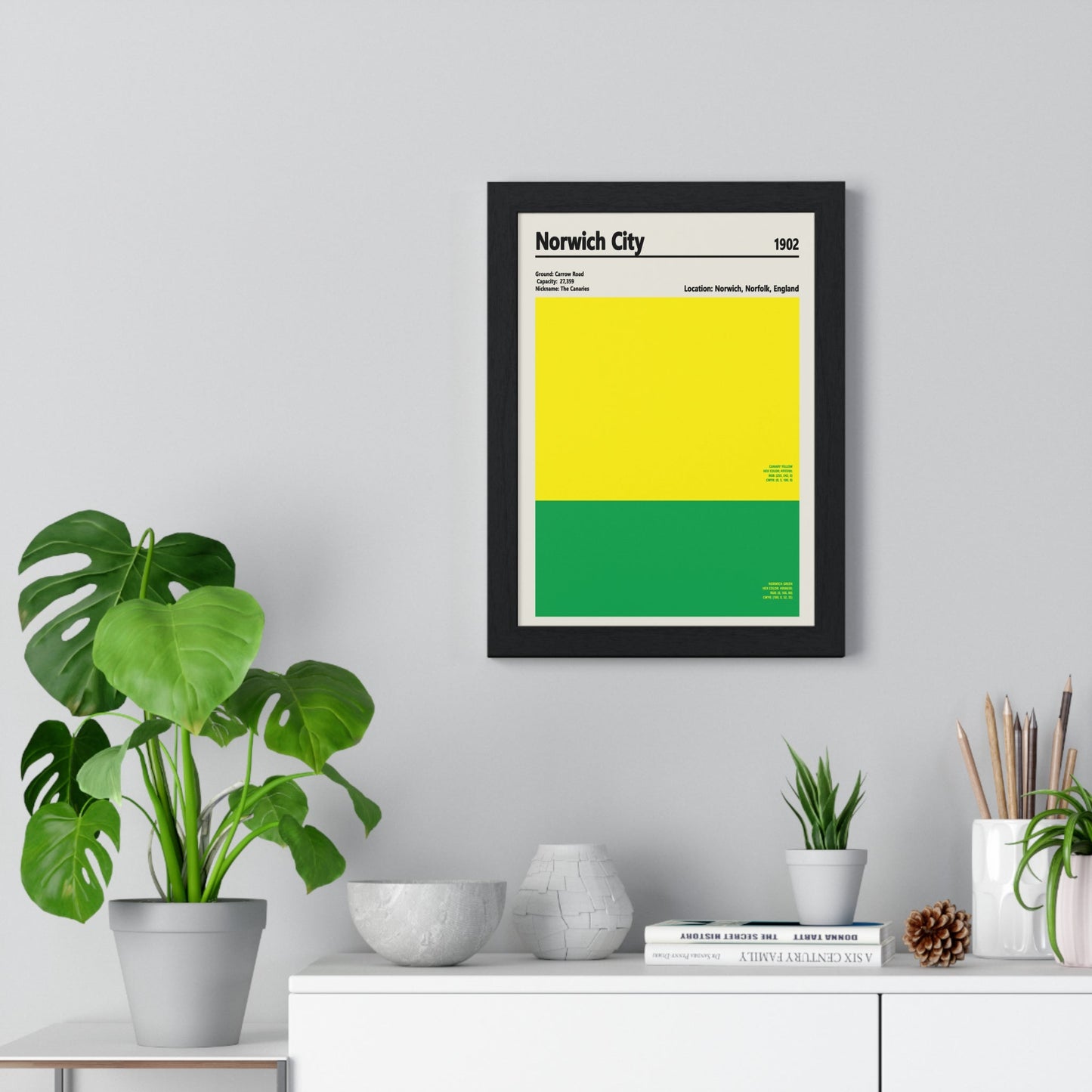 Framed Norwich City colour swatch print