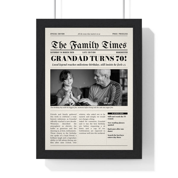 Personalised Newspaper Front Page Print - framed print