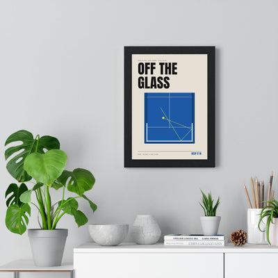 Off The Glass Padel print framed on a living room wall