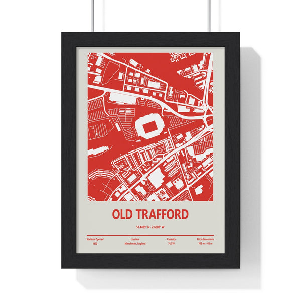 Old Trafford stadium map print Manchester United wall art framed in black MDF with Perspex