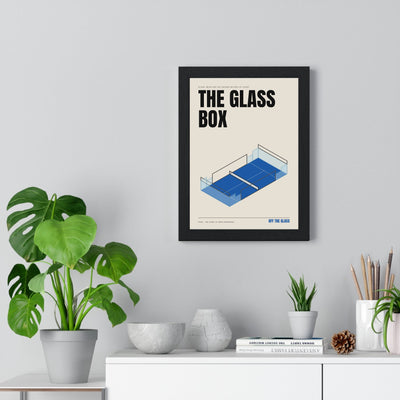 The Glass Box Padel print framed on a living room wall