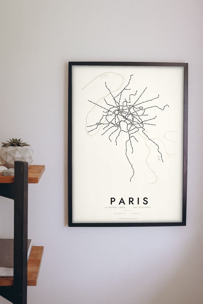 Paris Metro Map Print - Paris metro lines map print on the living room wall
