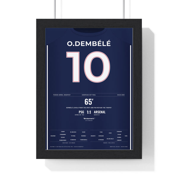PSG Champions League Final 2026 Poster - Ousmane Dembélé 10 Shirt Print framed in a black frame, ready to hang