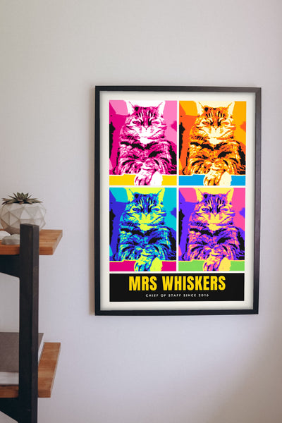 Personalised Cat Pop Art Print - hanging on a living room wall