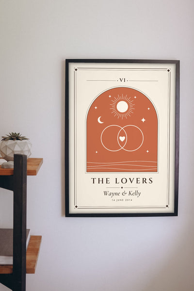 Personalised Couple Tarot Card Print - couple tarot card print on the bedroom wall