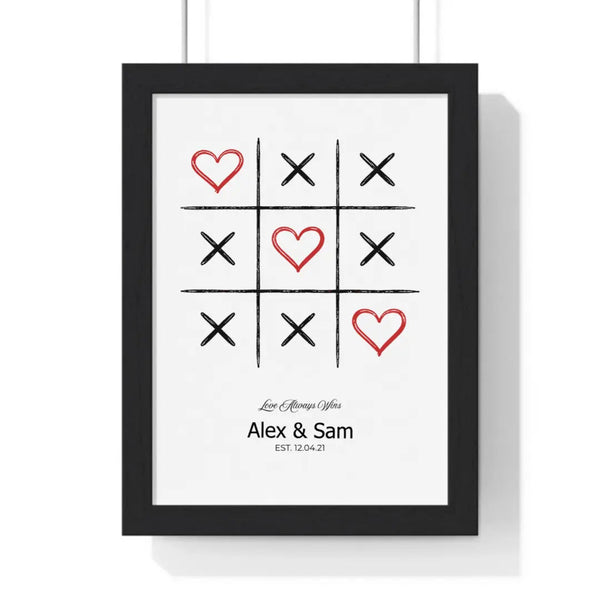 Framed Personalised Couple Tic Tac Toe Valentine's Gift travel poster