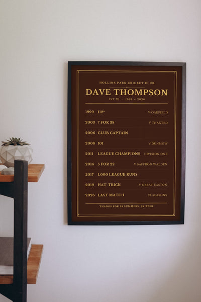 Personalised Cricket Honours Board Print - honours board print on the wall