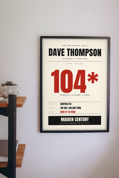Personalised Cricket Milestone Print - cricket innings print on the wall
