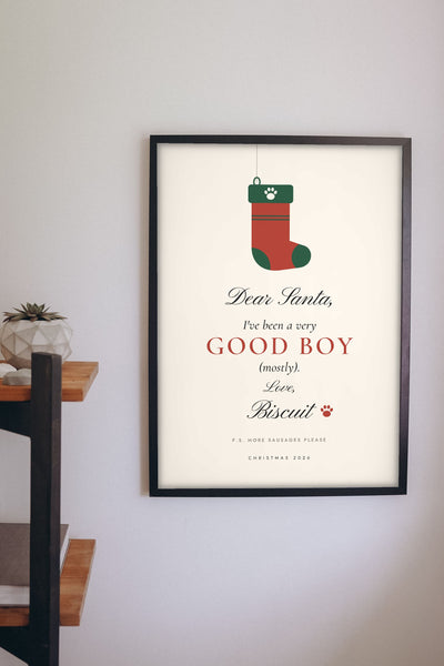 Personalised Dear Santa Pet Print - Dear Santa dog print on a kitchen wall