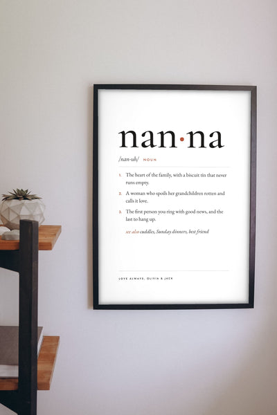 Personalised Definition Print - Nanna definition print on the living room wall