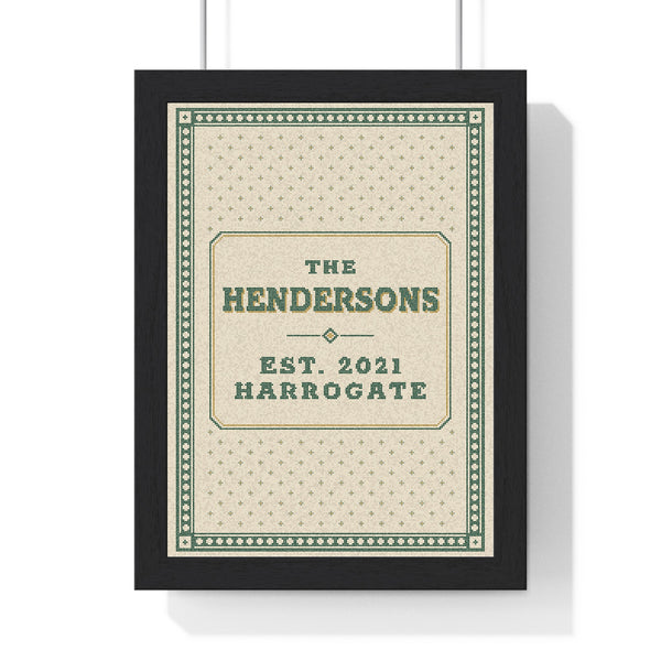 Personalised Family Name Mosaic Print - framed heritage green mosaic tile family name print for the Hendersons