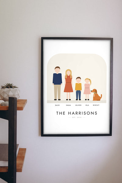 Personalised Family Portrait Illustration Print - family portrait illustration print on the living room wall
