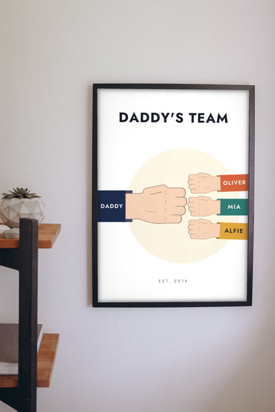 Personalised Fist Bump Print - fist bump print for Dad on the living room wall