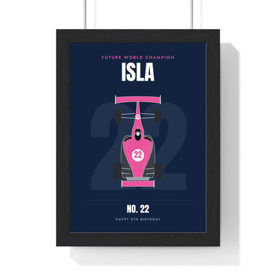 Personalised Future World Champion Print - framed pink and navy version