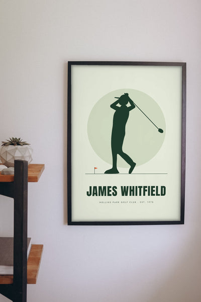 Personalised Golfer Print - golfer silhouette print on the study wall