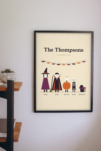 Personalised Halloween Family Portrait Print - on the living room wall