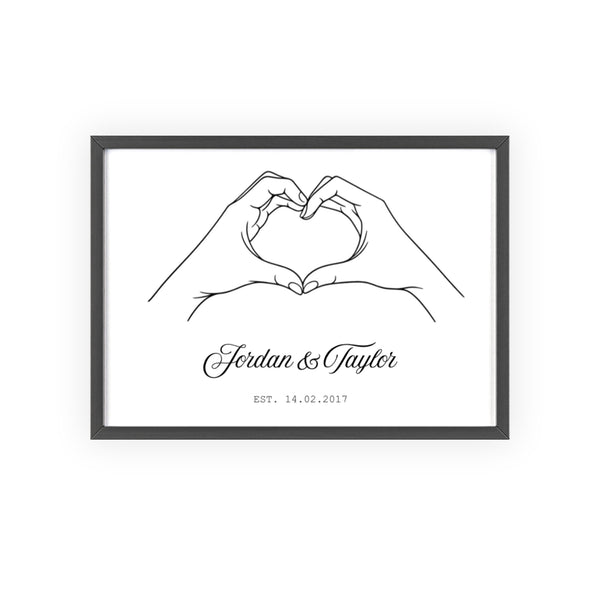 Framed Personalised Hands Heart Valentine's Gift travel poster