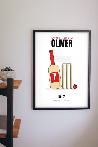 Personalised Kids Cricket Print - kids cricket print on the bedroom wall