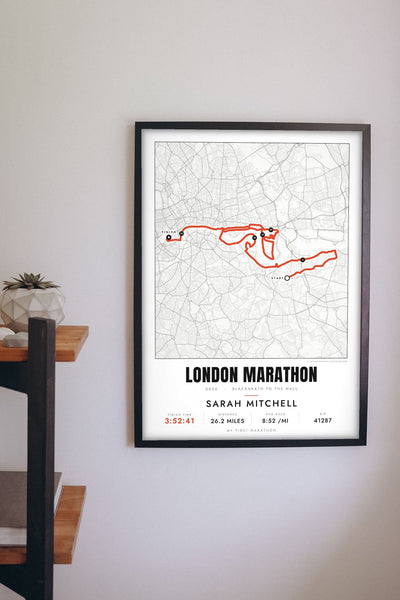 Personalised London Marathon Print - London Marathon route print on the hallway wall