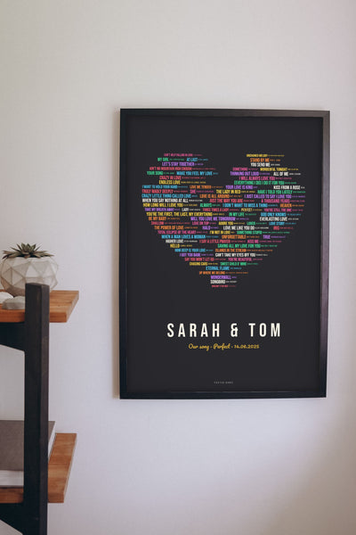 Personalised Love Songs Print - personalised love songs heart print on a living room wall