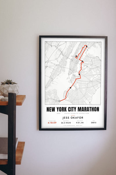 Personalised New York City Marathon Print - New York City Marathon route print on the hallway wall