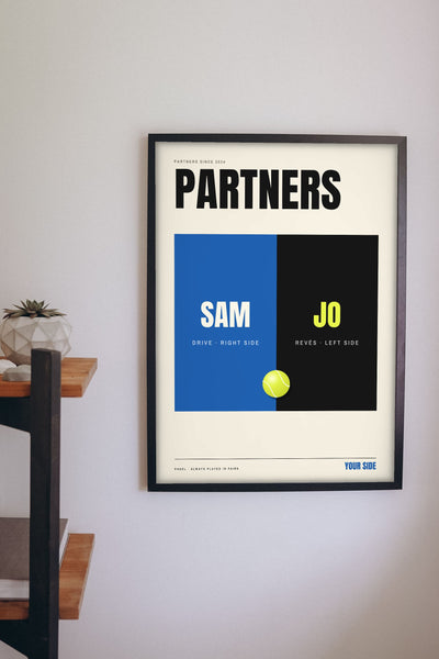 Personalised Padel Partners Print - padel partners print on a living room wall