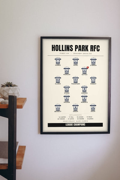 Personalised Rugby Team Line-Up Print - rugby team print on the clubhouse wall