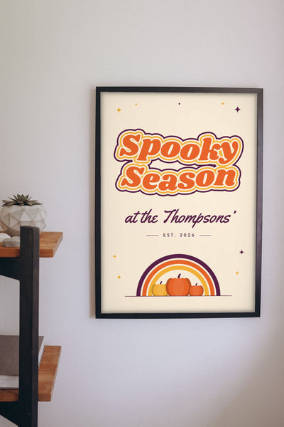 Personalised Spooky Season Family Print - retro Spooky Season family print on the kitchen wall