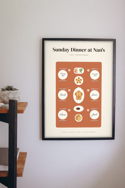Personalised Sunday Dinner at Nan's Print - on the kitchen wall