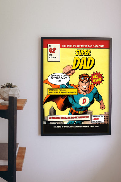 Personalised Superhero Comic Cover Print - on the living room wall
