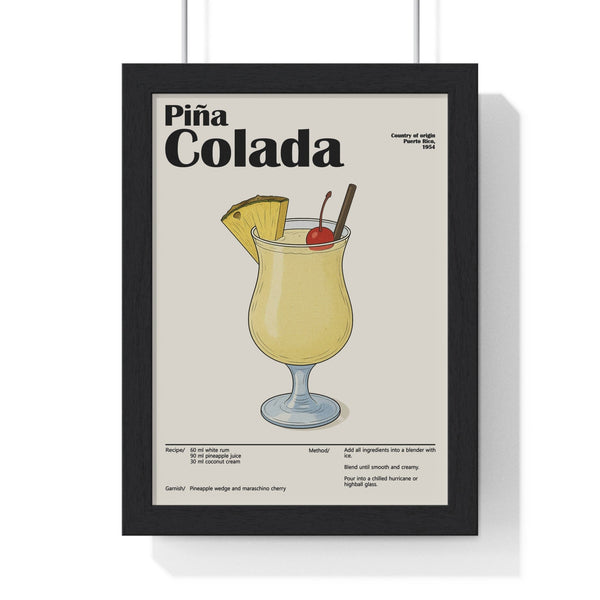 Framed Piña Colada cocktail poster tropical drink wall art