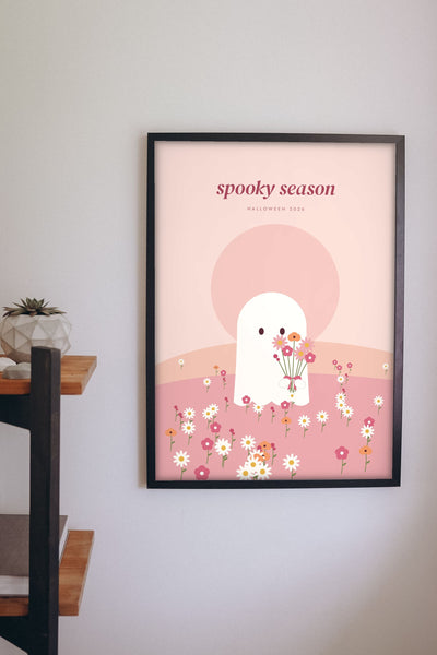 Pink Ghost Print - on a bedroom wall
