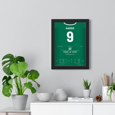 Plymouth Argyle 1-0 Liverpool FA Cup 2025 Poster - Ryan Hardie 9 Home Park Shirt Print framed on a living room wall