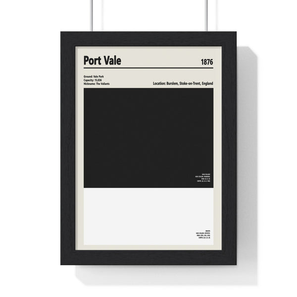 Framed Port Vale colour swatch print black and white Valiants wall art