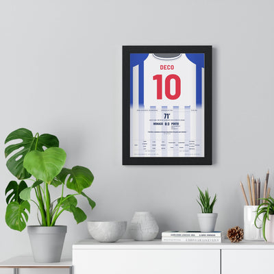 Porto Champions League Final 2004 Poster - Deco 10 v Monaco Mourinho Shirt Print framed on a living room wall