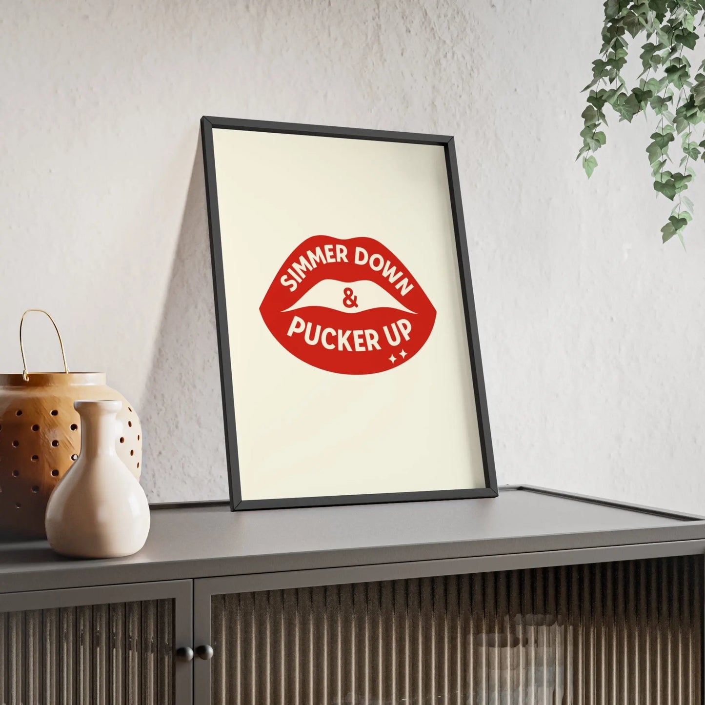 Album Cover Poster Retro Lips Poster – Simmer Down & Pucker Up Minimalist Wall Art Print Poster Kingz
