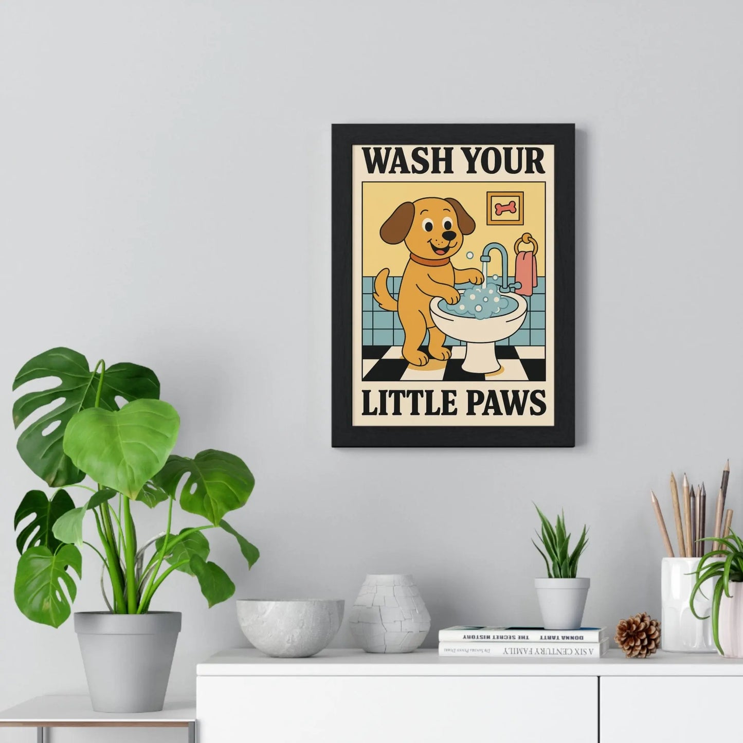 Bathroom Cute Dog Bathroom Poster | Wash Your Paws Wall Art Poster Kingz
