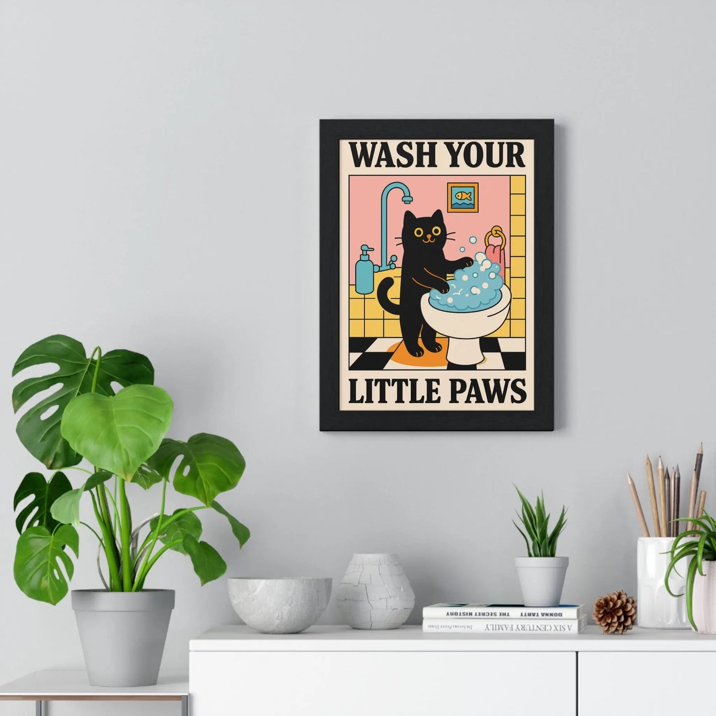Bathroom Funny Cat Bathroom Print – Wash Your Little Paws Wall Art Poster Kingz