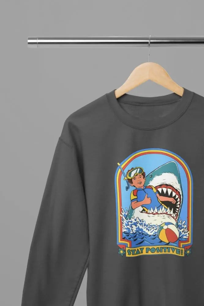Clothing Stay Positive Shark Parody T-Shirt or Sweatshirt – Funny Retro Beach Design Poster Kingz