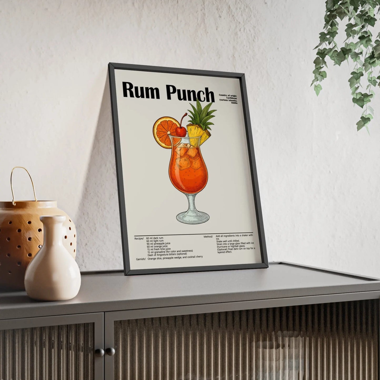 Cocktail Poster Rum Punch Cocktail Poster – Caribbean Classic Drink Art – Framed or Unframed Poster Kingz